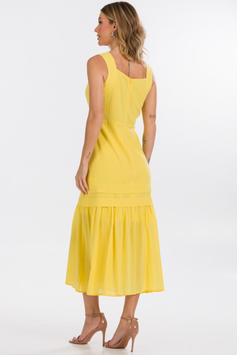 Vestido Midi com Babado de Alfaiataria Feminina Elysa- Amarelo Ananás - Tlic Rio