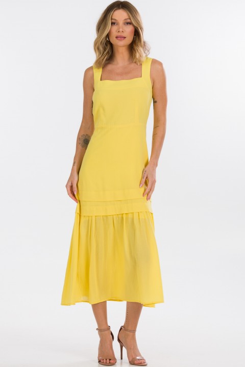 Vestido Midi com Babado de Alfaiataria Feminina Elysa- Amarelo Ananás - Tlic Rio