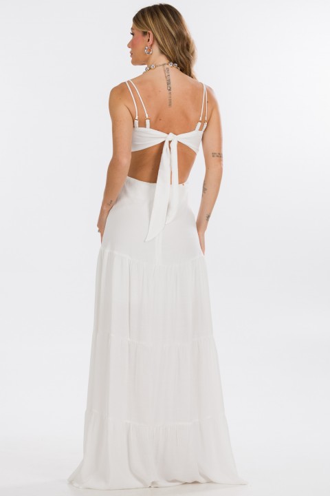 Vestido Longo com Decote Nas Costas de Alfaiataria Feminina Deborah- Off White - Tlic Rio