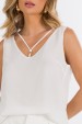 Blusa Regata com Detalhe Frontal de Alfaiataria Feminina Stacy - Off White - Tlic Rio