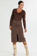 Saia Midi com Pesponto de Alfaiataria Feminina Helen - Chocolate - Tlic Rio