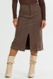 Saia Midi com Pesponto de Alfaiataria Feminina Helen - Chocolate - Tlic Rio
