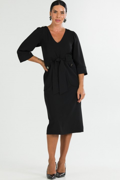 Vestido Midi com Manga 3/4 de Alfaiataria Feminina Marry - Preto  - Tlic Rio