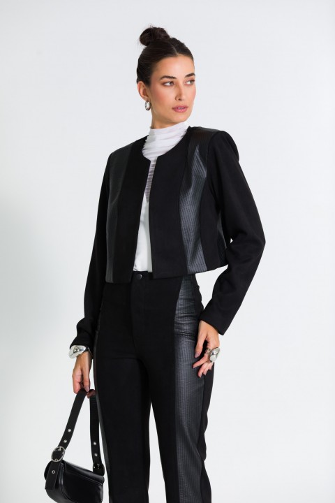Casaco Curto de Suede de Alfaiataria Feminina Hermione - Preto - Tlic Rio