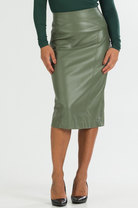 Saia Midi com Recortes Frontais de Alfaiataria Feminina Katarina - Verde Pinho - Tlic Rio