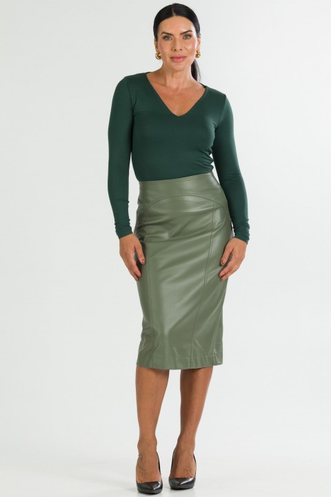 Saia Midi com Recortes Frontais de Alfaiataria Feminina Katarina - Verde Pinho - Tlic Rio