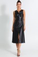 Vestido Midi com Recortes Frontais de Alfaiataria Feminina Marini - Preto  - Tlic Rio