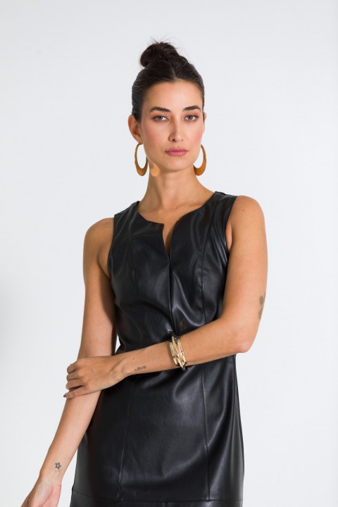 Vestido Midi com Recortes Frontais de Alfaiataria Feminina Marini - Preto  - Tlic Rio