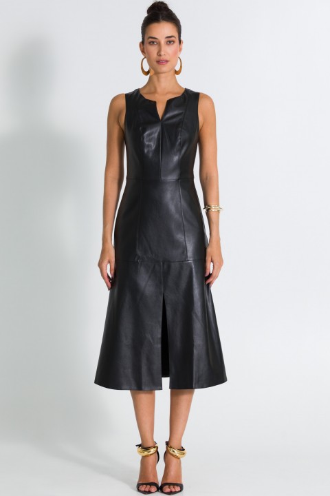 Vestido Midi com Recortes Frontais de Alfaiataria Feminina Marini - Preto  - Tlic Rio