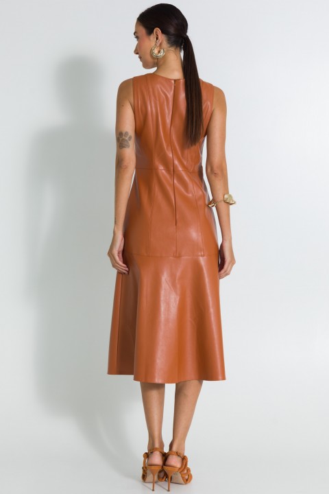 Vestido Midi com Recortes Frontais de Alfaiataria Feminina Marini - Mocaccino - Tlic Rio