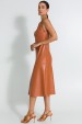 Vestido Midi com Recortes Frontais de Alfaiataria Feminina Marini - Mocaccino - Tlic Rio
