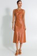 Vestido Midi com Recortes Frontais de Alfaiataria Feminina Marini - Mocaccino - Tlic Rio