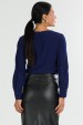 Blusa Manga Longa Gola V de Alfaiataria Feminina Margarida - Azul - Tlic Rio