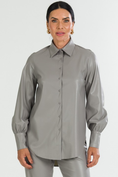 Camisa Alongada de Alfaiataria Feminina Anelise - Cinza - Tlic Rio