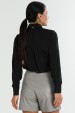 Camisa Tradicional com Bordado Frontal de Alfaiataria Feminina Tuane  - Preto - Tlic Rio