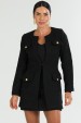 Casaco Alongado de Tweed Elegante de Alfaiataria Feminina Paris - Preto - Tlic Rio