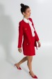 Casaco Alongado de Tweed Elegante de Alfaiataria Feminina Paris - Vermelho - Tlic Rio