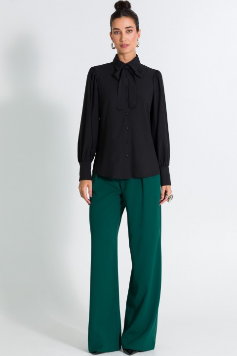 Camisa Tradicional com Laço na Gola de Alfaiataria Feminina Selma  - Preto - Tlic Rio
