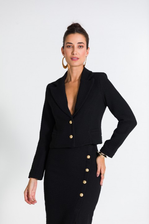 Casaco Curto de Tweed Elegante de Alfaiataria Feminina Soraya - Preto - Tlic Rio