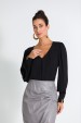 Blusa Manga Longa Gola V com Detalhe na Manga de Alfaiataria Feminina Natalia - Preto- Tlic Rio