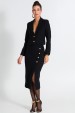 Saia Midi de Tweed com Fenda de Alfaiataria Feminina Thalia - Preto - Tlic Rio