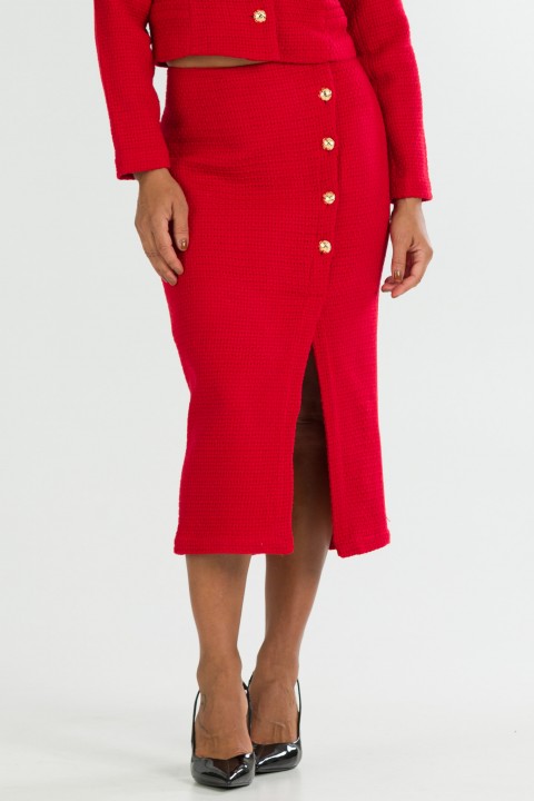 Saia Midi de Tweed com Fenda de Alfaiataria Feminina Thalia - Vermelho - Tlic Rio