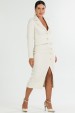 Saia Midi de Tweed com Fenda de Alfaiataria Feminina Thalia - Off White - Tlic Rio