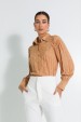 Camisa Texturizada com Mangas Bufantes de Alfaiataria Feminina Isabeli  - Bege - Tlic Rio