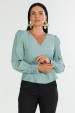 Blusa Manga Longa Gola V com Detalhe No Punho de Alfaiataria Feminina Layla - Azul - Tlic Rio