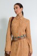 Vestido Longo Texturizada com Detalhes na Manga de Alfaiataria Feminina Zuri - Bege - Tlic Rio