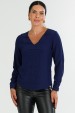 Blusa Manga Longa Gola V com Detalhe  Frontal de Alfaiataria Feminina Nubia - Azul - Tlic Rio