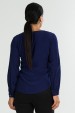 Blusa Manga Longa Gola V com Detalhe  Frontal de Alfaiataria Feminina Nubia - Azul - Tlic Rio