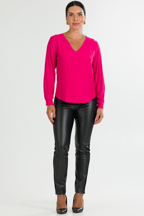 Blusa Manga Longa Gola V com Detalhe  Frontal de Alfaiataria Feminina Nubia - Pink  - Tlic Rio