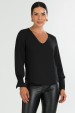 Blusa Manga Longa Gola V com Detalhes No Punho de Alfaiataria Feminina Rosalinda- Preto- Tlic Rio