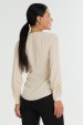 Blusa Manga Longa Gola V com Detalhes No Punho de Alfaiataria Feminina Rosalinda- Bege- Tlic Rio