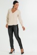 Blusa Manga Longa Gola V com Detalhes No Punho de Alfaiataria Feminina Rosalinda- Bege- Tlic Rio