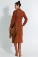 Vestido Midi Texturizado de Alfaiataria Feminina Lya - Marrom - Tlic Rio