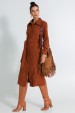Vestido Midi Texturizado de Alfaiataria Feminina Lya - Marrom - Tlic Rio
