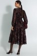 Vestido Midi Manga Longa Estampado com Laço na Gola de Alfaiataria Feminina - Jet Black - Tlic Rio