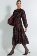 Vestido Midi Manga Longa Estampado com Laço na Gola de Alfaiataria Feminina - Jet Black - Tlic Rio