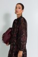 Vestido Midi Manga Longa Estampado com Laço na Gola de Alfaiataria Feminina - Jet Black - Tlic Rio