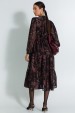 Vestido Midi Manga Longa Estampado com Laço na Gola de Alfaiataria Feminina - Jet Black - Tlic Rio