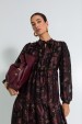 Vestido Midi Manga Longa Estampado com Laço na Gola de Alfaiataria Feminina - Jet Black - Tlic Rio