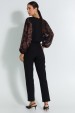 Blusa Manga Longa com Dois Tecidos de Alfaiataria Feminina Anete - Jet Black- Tlic Rio