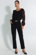 Blusa Manga Longa com Dois Tecidos de Alfaiataria Feminina Anete - Jet Black- Tlic Rio