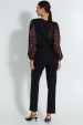 Blusa Manga Longa com Dois Tecidos de Alfaiataria Feminina Anete - Jet Black- Tlic Rio