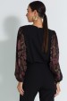 Blusa Manga Longa com Dois Tecidos de Alfaiataria Feminina Anete - Jet Black- Tlic Rio