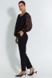 Blusa Manga Longa com Dois Tecidos de Alfaiataria Feminina Anete - Jet Black- Tlic Rio
