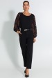 Blusa Manga Longa com Dois Tecidos de Alfaiataria Feminina Anete - Jet Black- Tlic Rio