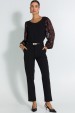 Blusa Manga Longa com Dois Tecidos de Alfaiataria Feminina Anete - Jet Black- Tlic Rio